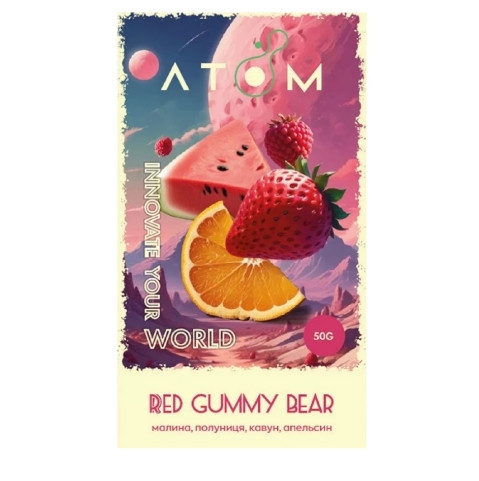 Табак Atom Red Gummy Bear (Малина, Клубника, Арбуз, Апельсин) 50 грамм  в интернет магазине кальянов фото 1