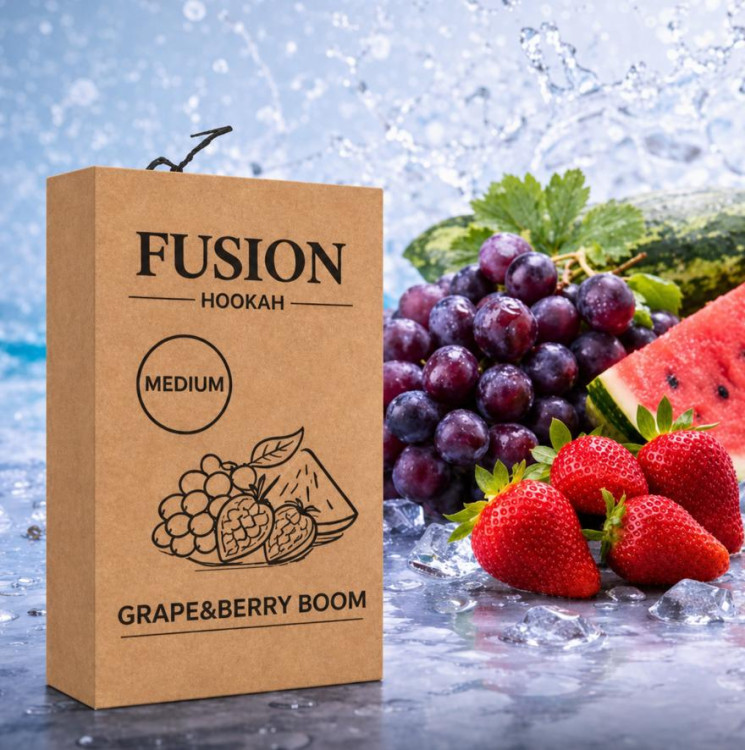 Табак Fusion Medium Grape Berry Boom (Виноград Земляника Арбуз) 100 грамм в интернет магазине кальянов фото 1