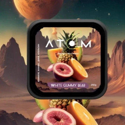 Табак Atom White Gummy Bear (Маракуйя, Ананас, Дыня, Апельсин) 200 грамм 